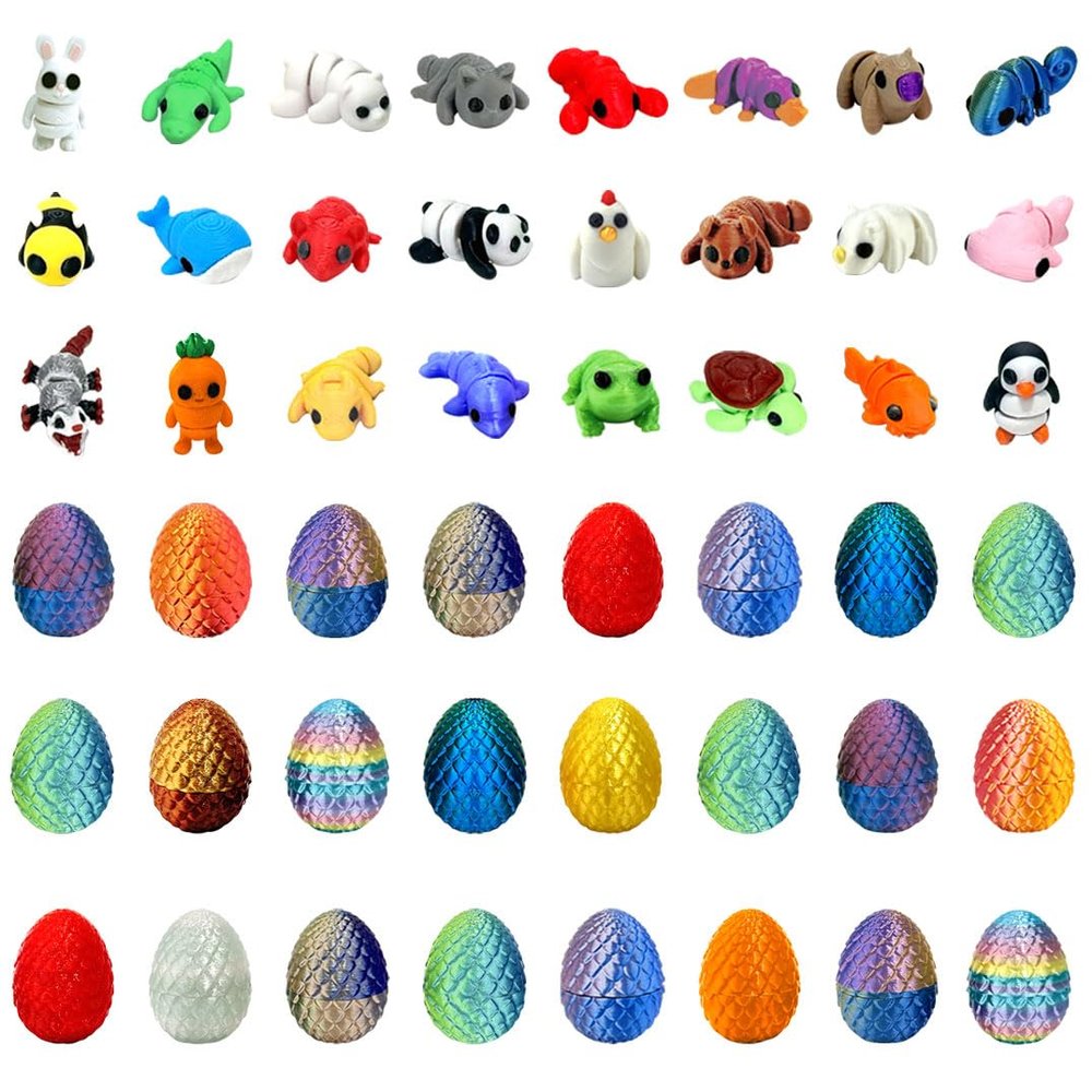 24PCS 3D Printed 3D Printed Animal Figurines with 24 pcs 3D Printed Easter Egg Set,Executive Home Office Decor,Kids & Adults Gifts Christmas Ornament & Stocking Stuffers (48pcs)
