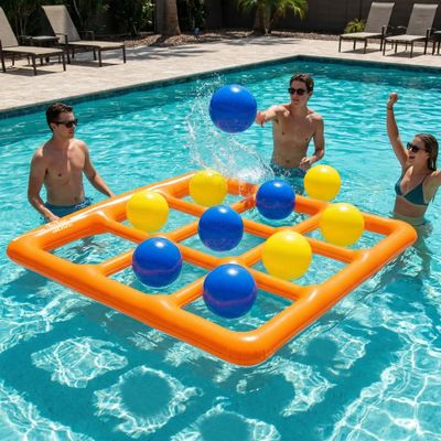 Pool Toys Games Set, Inflatable Pool Tic Tac Toe Toys with 10 Balls  Fun Pool Games for Kids, Teens & Adults  Pool Party Games (Orange)