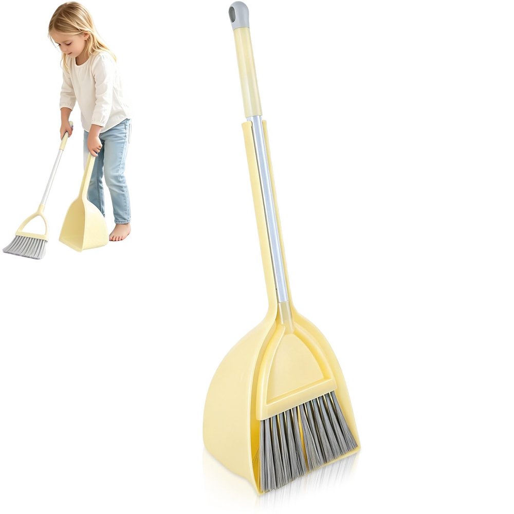 Mini Broom with Dustpan for Kids, Kids Dustpan Set Soft Fur Plastic Small Broom Little Toddler Little Housekeeping Helper Set (Yellow)