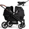 Wagon Stroller for 2 Kids, All-Terrain with Removable UV-Protection Canopy, Adjustable Push/Pull Handle, Snack Tray & Cup Holders, Perfect for Baby and Toddler (Black) view 1