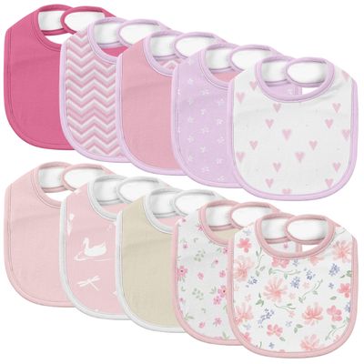 10 Pack Cotton Snap Bibs for Baby Boy Girl, Super Soft Drool Bibs for Teething and Feeding