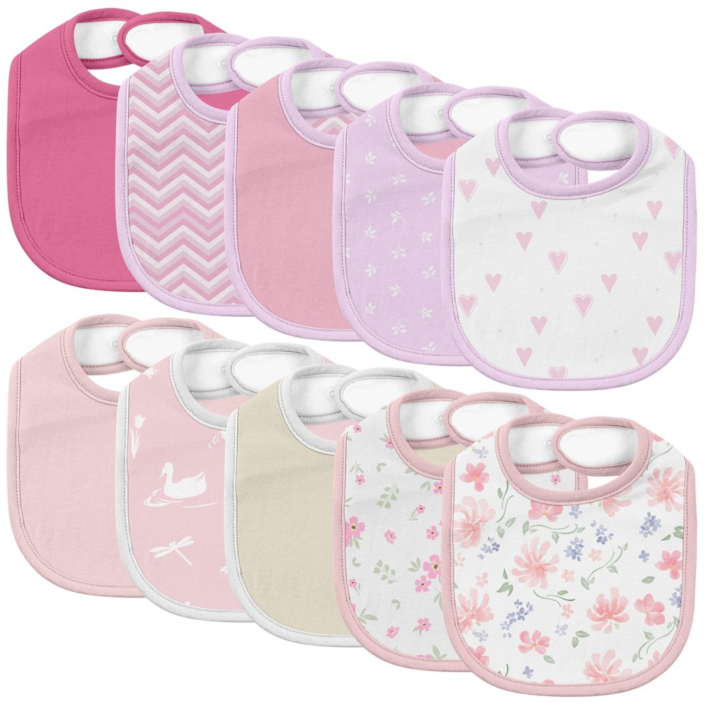 10 Pack Cotton Snap Bibs for Baby Boy Girl, Super Soft Drool Bibs for Teething and Feeding