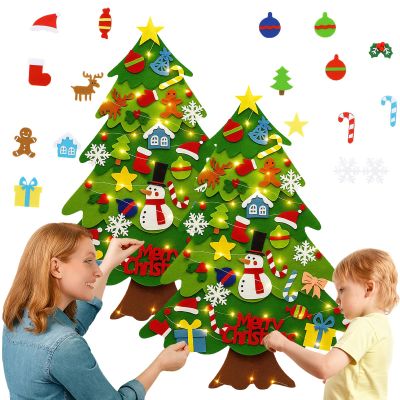 32 Pc Felt Christmas Tree for Toddlers, Felt Christmas Tree - Oversized 3D Felts Xmas Trees with Lights, DIY Holiday Decoration (2 Pcs)
