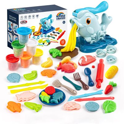 Dough Play Kitchen Creations Toys, Dolphin Noodle Maker Machine, Art Craft Food Modeling ToolsToddler Play Clay Kit, Gift for 3 4 5 6 7 8 Year Old Girls Boys (6 Colors Dough)