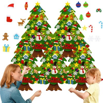32 Pc Felt Christmas Tree for Toddlers, Felt Christmas Tree - Oversized 3D Felts Xmas Trees with Lights, DIY Holiday Decoration (5 Pcs)