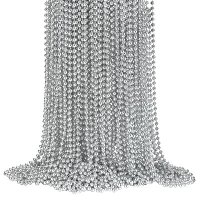 72 PCS Silver Bead Necklaces, Silver Mardi Gras Christmas Beads Necklaces, Patriotic Necklaces, 33 Inch Beaded Necklaces for Mardi Gras Christmas Party, 4th of July and New Year Eve Festive Events