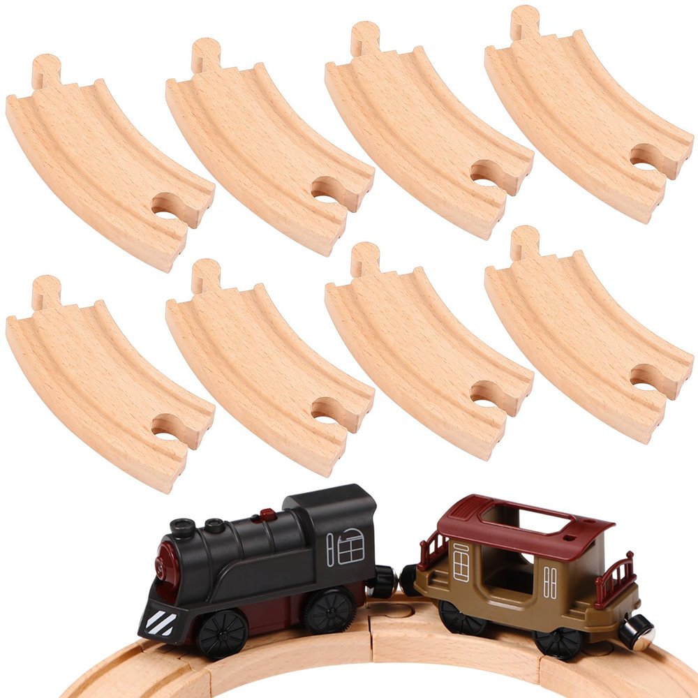 Liliful Pack of 8 Wood Train Track Expansion Packs Compatible with Most Train Tracks (3.94 x 1.57 x 0.47 Inch,Curved)