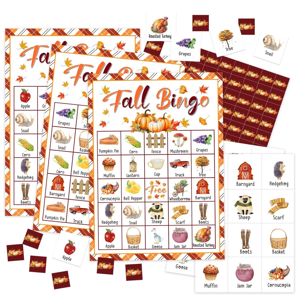 Levitatinyear Fall Bingo Game, Fall Harvest Games with 24 Players, Autumn Holiday Supplies Activities, Thanksgiving Party Favors for Adults Large Group