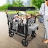 44" H Stroller Wagon for 4 Kids, Foldable Wagon Cart Featuring 4 High Seat W/Side Organize Bag, 600d Oxford Cloth & Multi-Angle Adjustment for Garden, Camping. (Grey + Black) view 2