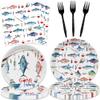 120 Pcs Gone Fishing Birthday Decorations Fishing Paper Dinner Plates Napkins Forks Cups Straw Dinnerware for Fishermen Theme Kids Men Birthday Party Supplies Favors, Serves 20 Guests view 3