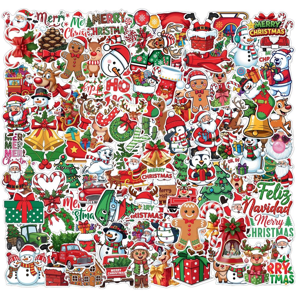 100PCS Christmas Stickers | Xmas Stickers Christmas Decorations Party Favors Gift Idea for Kids Teen Adult Accessories Party Favors Goodie Bags Stocking Stuffers Reindeer Snowman Winter Santa Claus
