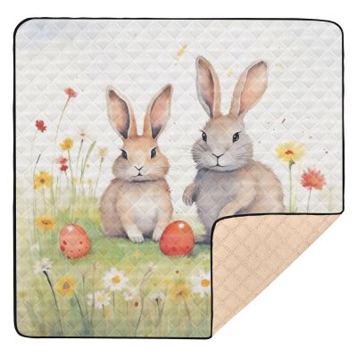YETTASBIN Easter Bunny Baby Play Mat for Floor 50 x 50 Inch - Portable Soft Quilted Crawling Mat Waterproof Foldable Playpen Mat with Non-Slip Bakcing for Baby Infant Toddler Tummy Time