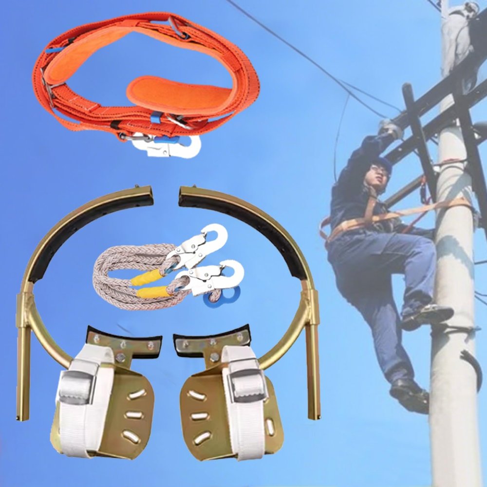 QHZYMX Pole Climbing Spikes Lineman Climbing Equipment, Professional Pole Climb Spikes with Adjustable Shoe Strap for Utility/Electric Power Systems, Thickness 20mm Climbs Foot Buckle(25cm/9.8")