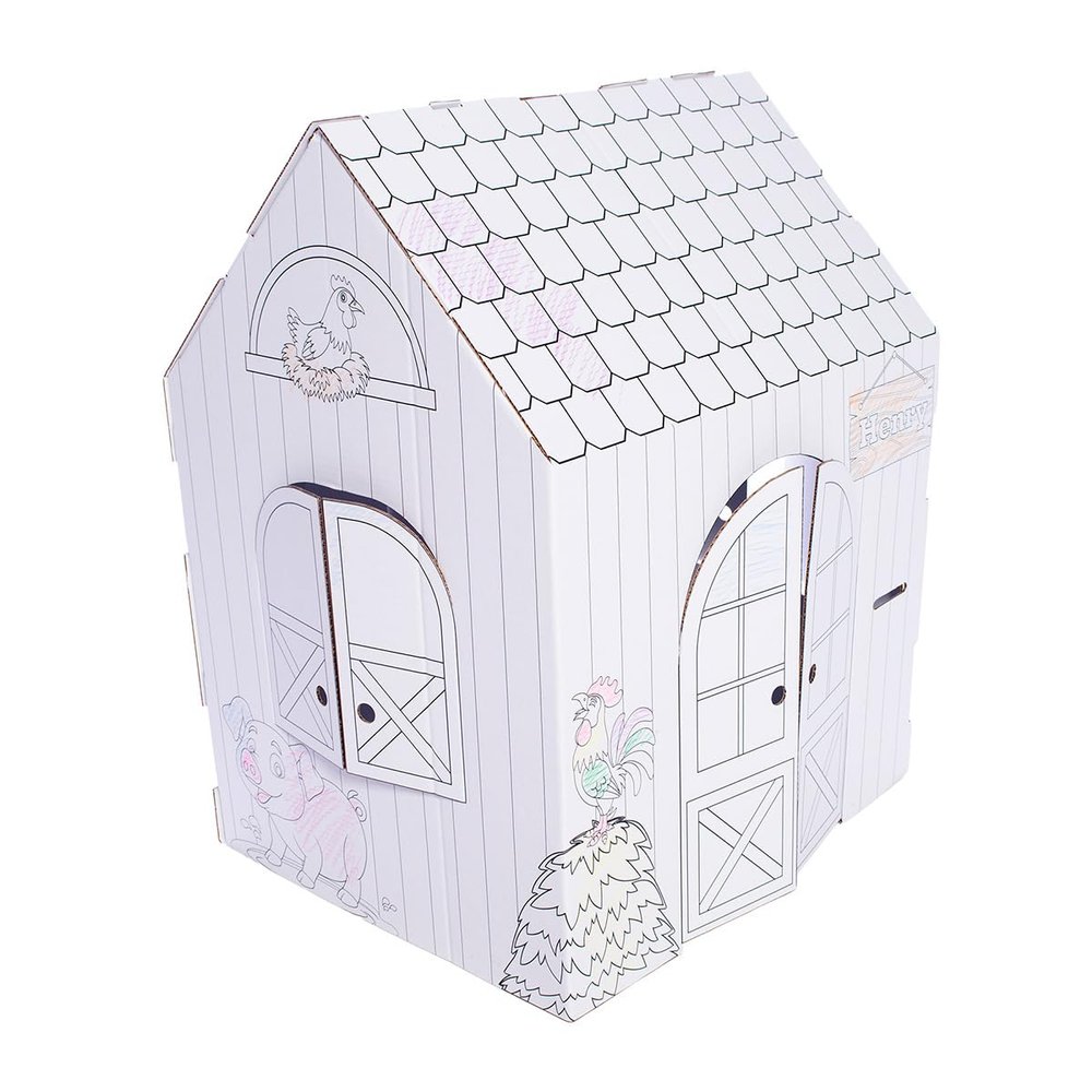 Andersons My Name, My Playhouse! Barn  Personalized Lifesize Cardboard Farmhouse for Kids Ages 3+, Color-in Activity, Birthday Gift Fun, Classroom Craft, Holiday Surprise, Easy Assembly