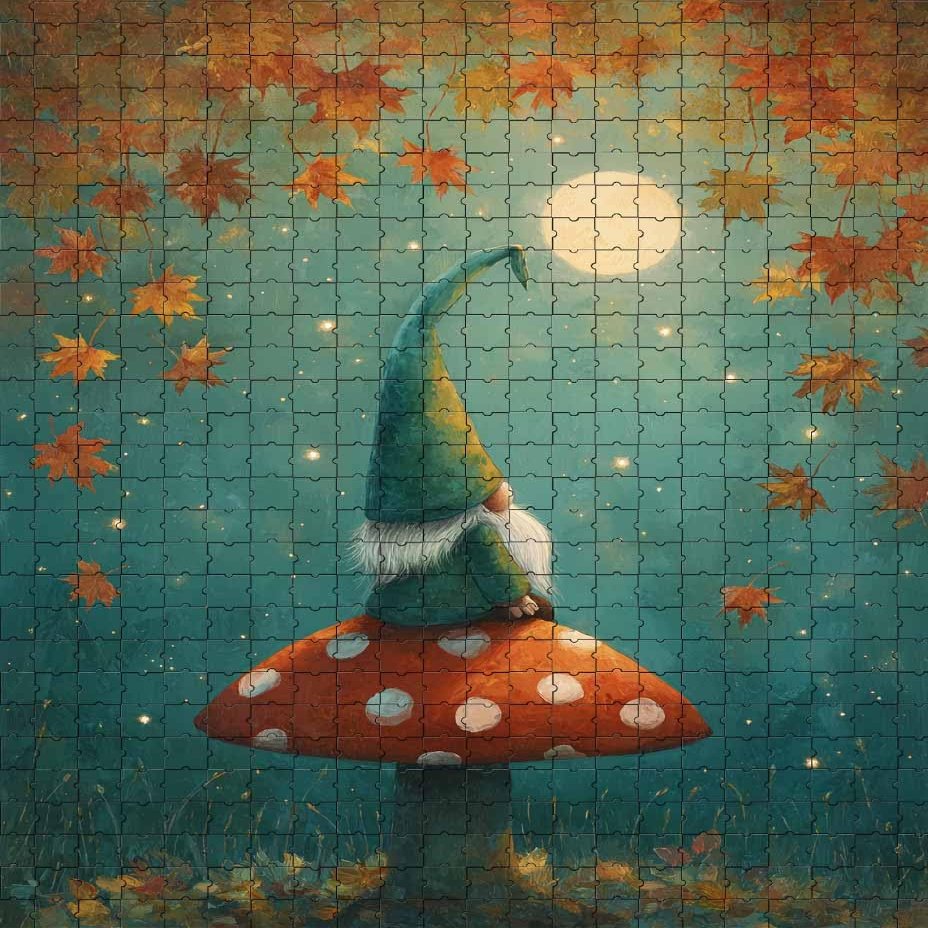 1000 Piece Jigsaw Puzzle for Adults Whimsical gnome, Autumn Mushroom, Moonlight Challenging and Peaceful Magic Puzzle Game for Fantasy Enthusiasts, Kids Wall Decor Gift Family Game Night Fun