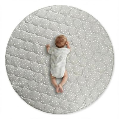 Byrd & Blume Round Baby Play Mat, Reversible Quilted Organic Cotton, Soft Circle Nursery Rug, Non Toxic, Foldable Portable, 40 Inch, Gray Stars/Solid Gray