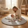 Byrd & Blume Round Baby Play Mat, Reversible Quilted Organic Cotton, Soft Circle Nursery Rug, Non Toxic, Foldable Portable, 40 Inch, Gray Stars/Solid Gray view 2
