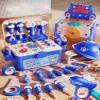 Kids Tool Set with Workbench, 24-Piece Blue Construction Toy Kit, Play Tools Box with Storage Case view 2