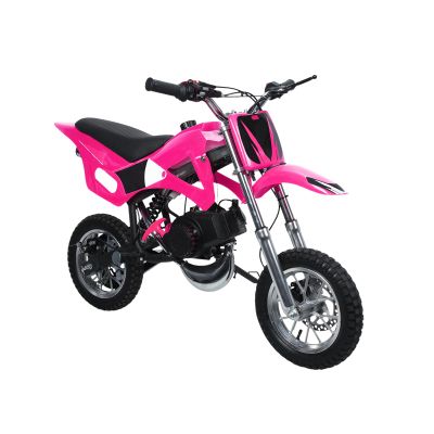 49cc 2-Stroke Kids Dirt Bike, Gas Power Motocross, Beach Off Road Mini Motorcycle, Metal Suspension Children Pocket Motorbike Twist Grip Throttle, Dual Suspension & Brakes Twist Grip Throttle (Pink)