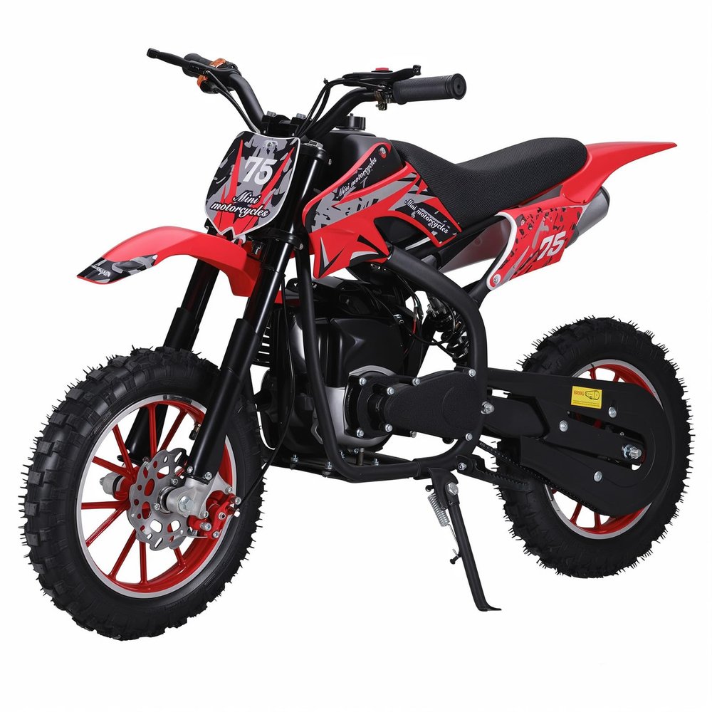 49cc 4-Stroke Kids Dirt Bike, Gas Powered Off-Road Motorcycle with Dual Disc Brakes & Shock Absorbers - 40MPH Max Speed Youth Motocross Bike for Ages 8-14 with Soft Seat (Red)