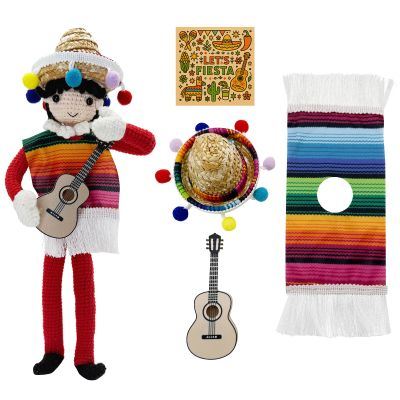 Twinjoykle Christmas Elf Doll Props & Accessories Set,Mexican Fiesta Clothing Costume Set with Serape Poncho, Sombrero Hat & Mini Guitar Props, Doll Not Included