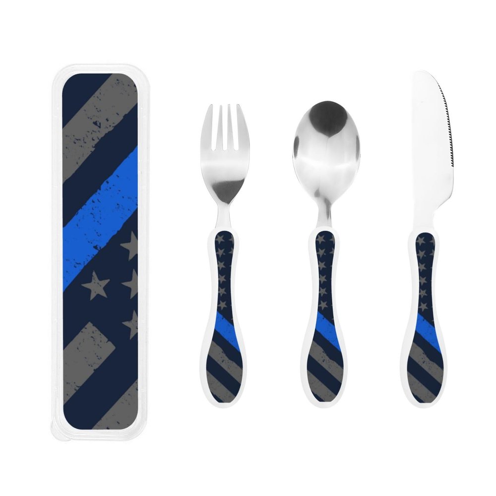Retro Usa Thin Blue Line Police Flag Art Compact And Portable Gourd Handle Knife Fork Spoon Three Piece Set