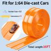 Mkobon 16 Ft Flexible Car Race Track, Flex Ramp with 12 Suction Cups, Compatible with Hot Wheels and Diecast 1/64th Cars, Double Tracks Long Rolls Up Portable Racetrack (Orange) view 2