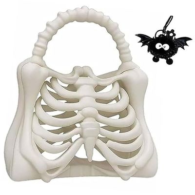 SNCIDSGE 3D Printed Skeleton Bone Bag,Halloween Skeleton Ribcage Purse,Creepy Party Accessory & Costume Prop for. (Large)