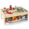 INFANS Train Table with Storage, 94 Pieces Wooden Kids Activity Toy Table Playset with 3 Foldable Boxes Reversible Detachable Tabletop, Tracks, Train, Railway, Gift for Toddler Boys Girls Ages 3+ view 1