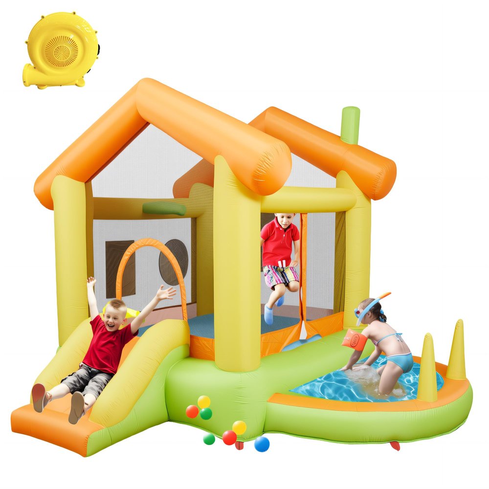 Giant Inflatable Bounce House with Slide for Kids, 10FT Bounce House Jumping Castle w/Blower, Basketball Jumping Area Target Games for Child Indoor Playground Outdoor Play Backyard Kids Parties