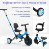 GOBOKLE 5-in-1 Tricycle for Toddlers 1-3, Convertible Toddler Bike with Push Handle & Removable Pedals, Balance Bike with Colorful Lighting Wheels, Adjustable Seat Height with Backrest(Blue) view 4