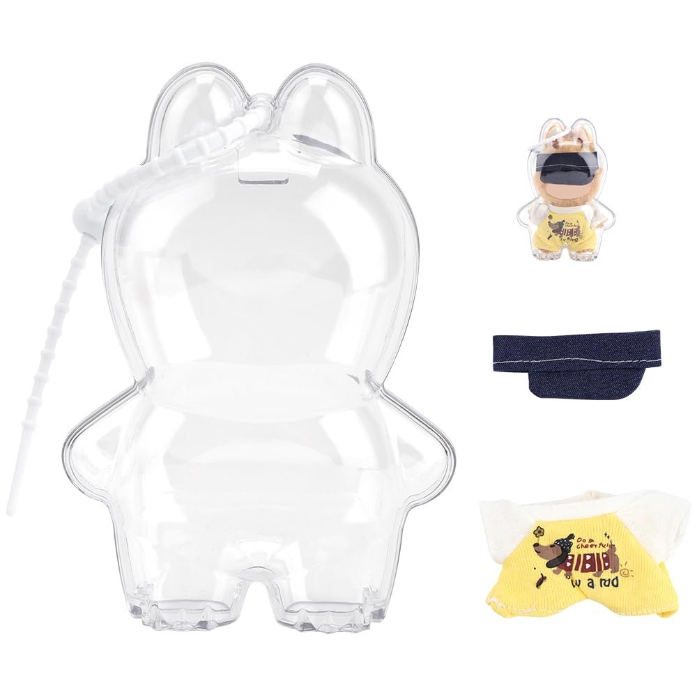10cm Clear Figure Display Case with Keychain,Platic Protective Cover for 10cm Blind Box Figures,Portable Dustproof Waterproof Blind Box Figure Display Case for Collectors and Fans (Case+Suit)