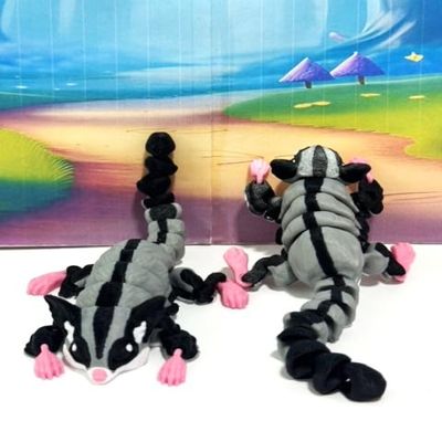 2pcs Articulating Sugar Gliders Toy 6" 3D Printed Sugar Glider Fidget Toy Fun, Flexible & Poseable Gift for Sugar Glider Lovers - 3D Printed in USA - ASG001-2x