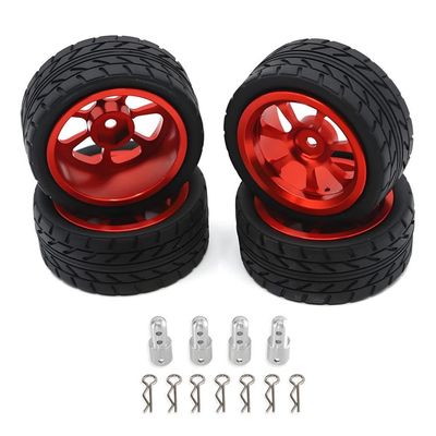 14303 14302 14301 1/14 Scale Car Metal Wheel Tires Machined Strength Wheels Height Increasing Set Compatible with 1/14 Scale RC Cars(Red)