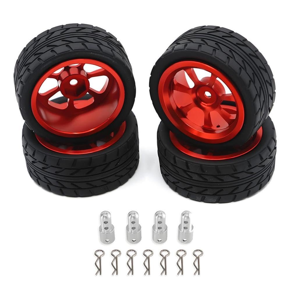 14303 14302 14301 1/14 Scale Car Metal Wheel Tires Machined Strength Wheels Height Increasing Set Compatible with 1/14 Scale RC Cars(Red)