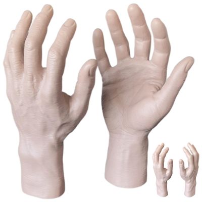 1 Pair Severed Hand Realistic Scary Halloween Hands DIY Decorative Spooky Severed Body Parts for Haunted House, Prank, Themed Party, 10 inch, Male Haunted House Props