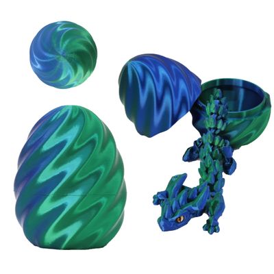 FoxVilla 3D Printed Dragon Egg with Articulated Dragon Inside, Crystal Dragon Fidget Toy, Pink and Blue (Laser Green)