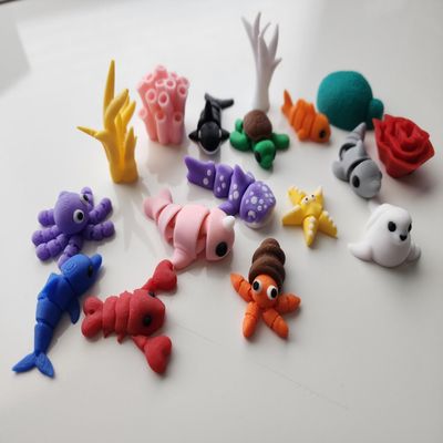 Ocean Animals 3D Printed Toy Set, 17 Piece Marine Life Collection, Articulating Coral Reef Creatures + Zipper Pouch