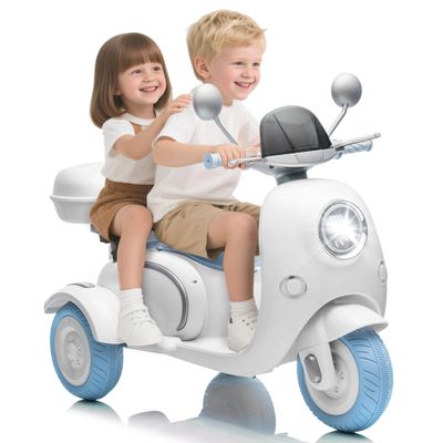 Upgrade 12V 2 Seater Dual Motor Kids Motorcycle, Girls Ride on Toys with Storage Compartments, Slow Start, USB, Bluetooth, Stable 3-Wheel Structure, Ride On Scooter for Kids Aged 3+ (Blue)