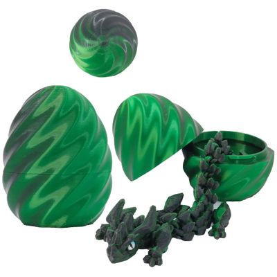 FoxVilla 3D Printed Dragon Egg with Articulated Dragon Inside, Crystal Dragon Fidget Toy, Pink and Blue (Shadow Green)