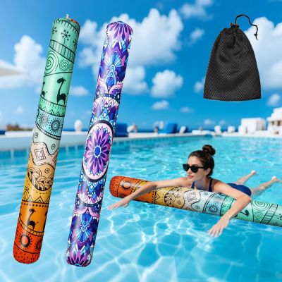 2 Pack Inflatable Swim Pool Noodles, Soft Fabric Covered Large Swim Noodles, Premium Buoyancy for Swimming Floating