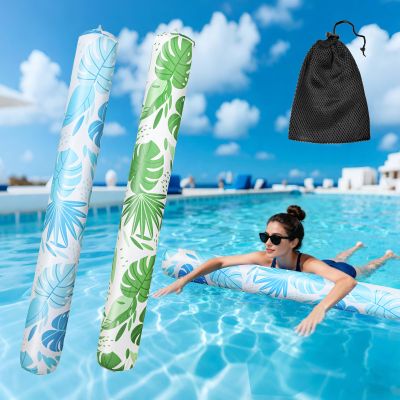 2 Pack Inflatable Swim Pool Noodles, Soft Fabric Covered Large Swim Noodles, Premium Buoyancy for Swimming Floating