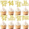 30 Pack 14th Birthday Cupcake Toppers Glitter Fourteen Cheers to 14 Cupcake Picks Hello 14 Cake Decorations for Happy 14th Birthday Anniversary Party Supplies Gold view 1
