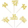 30 Pack 14th Birthday Cupcake Toppers Glitter Fourteen Cheers to 14 Cupcake Picks Hello 14 Cake Decorations for Happy 14th Birthday Anniversary Party Supplies Gold view 3
