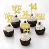 30 Pack 14th Birthday Cupcake Toppers Glitter Fourteen Cheers to 14 Cupcake Picks Hello 14 Cake Decorations for Happy 14th Birthday Anniversary Party Supplies Gold view 4