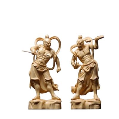 2-Piece Set Kongo Rikishi Nio Statue - 21cm Hand-Carved Wooden Buddha Figurine for Home Protection, Prayer, and Evil Ward Off | Gift Idea for Spiritual Wellness (30cm)