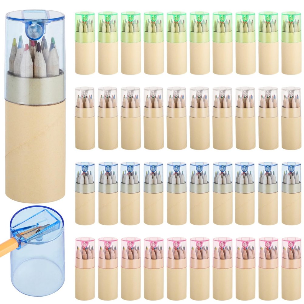 40 Sets Shrunken Color Pencils, Convenient 12 Colors Pencils in Case Featuring Sharpener, Children's Mini Pencils, Sketching Writing Vivid Pencils School Celebrations Artware