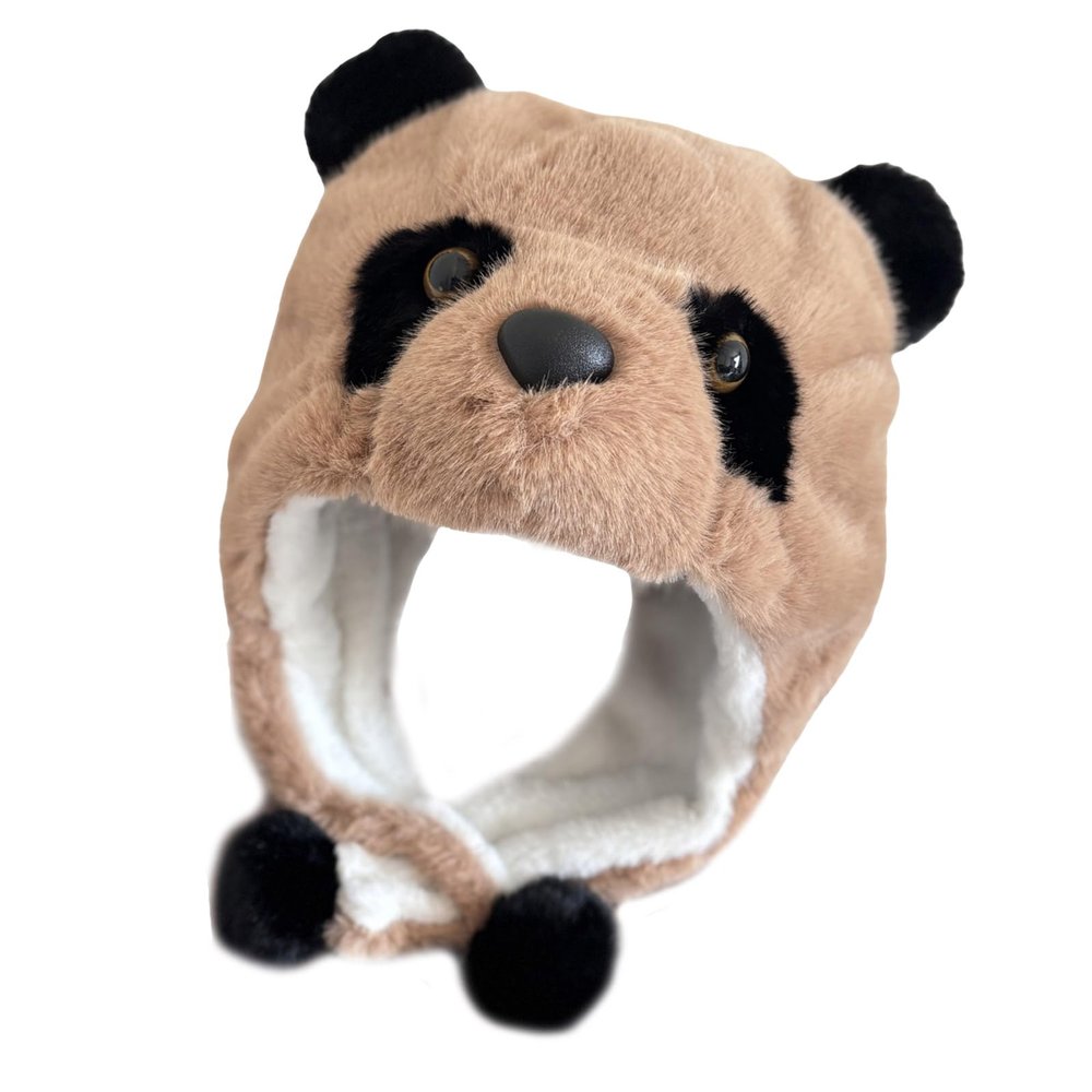 BUBEFSKD Furry Plush Panda Hat For Winter Warm Fleece Headgear Cosplay Party Costume Unisex Trapper For Mountain Climbing Cold Weather Hat