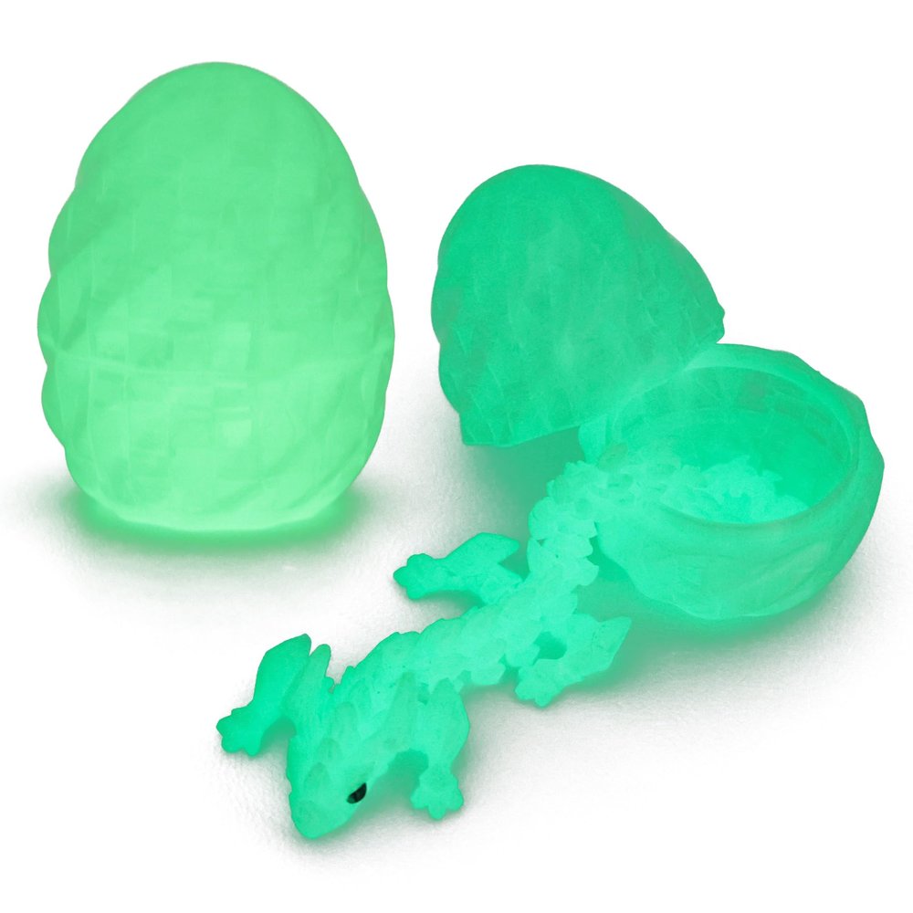 FoxVilla 3D Printed Dragon Egg with Articulated Dragon Inside, Crystal Dragon Fidget Toy, Pink and Blue (Luminous Green)