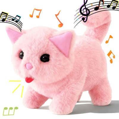 YJNDYHQ My Realistic Cat Toy - Bring Endless Joy and Warmth, it Acts Like a Real Pet, Meows, Walks & Tail Wagging - Realistic Feline Stuffed Animal for Cat Lovers (Pink)